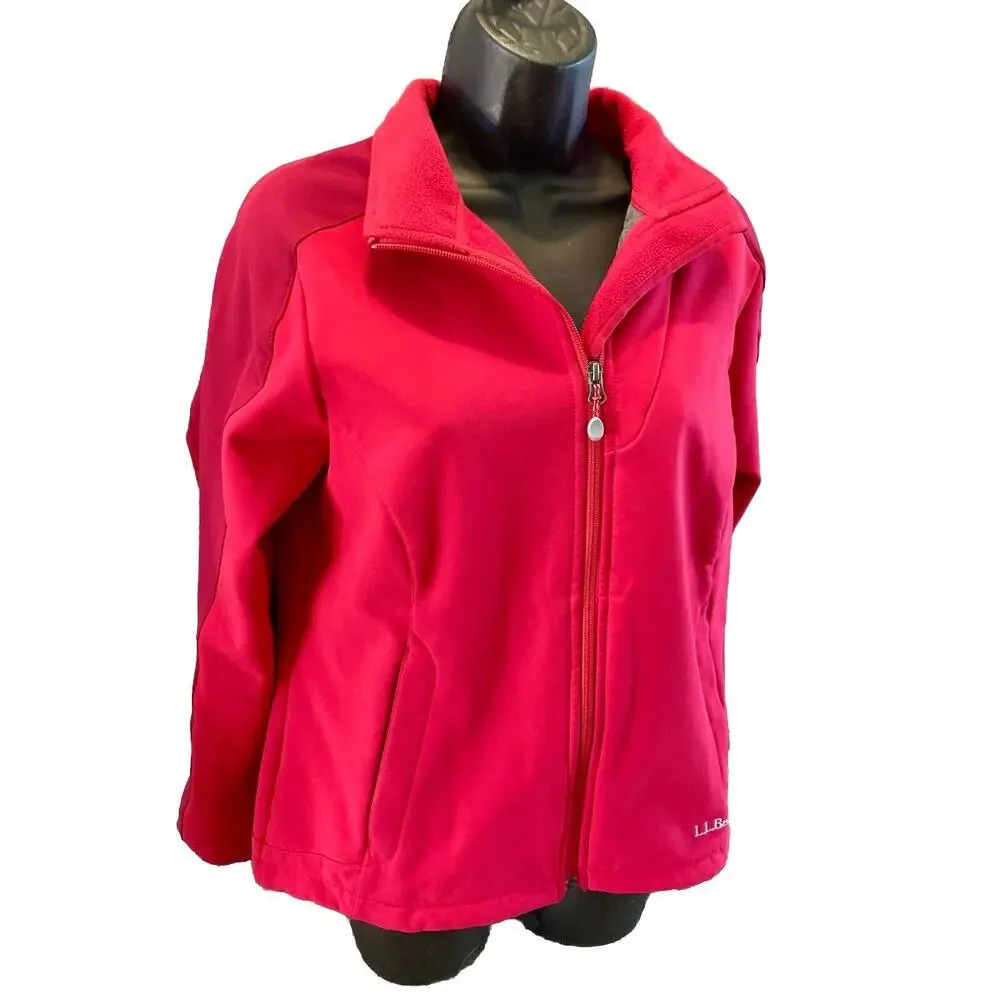 LL Bean Women Coat Size Medium Pink Lined Ski Jacket Winter Fleece